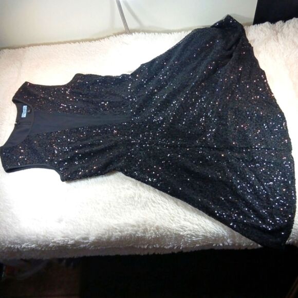 Cynthia Rowley Black Sequin Sleeveless Midi Fit & Flair Cocktail Dress Size 8. - Picture 4 of 8